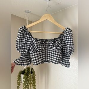Cropped Gingham Puffed Sleeve top H&M sz XXS